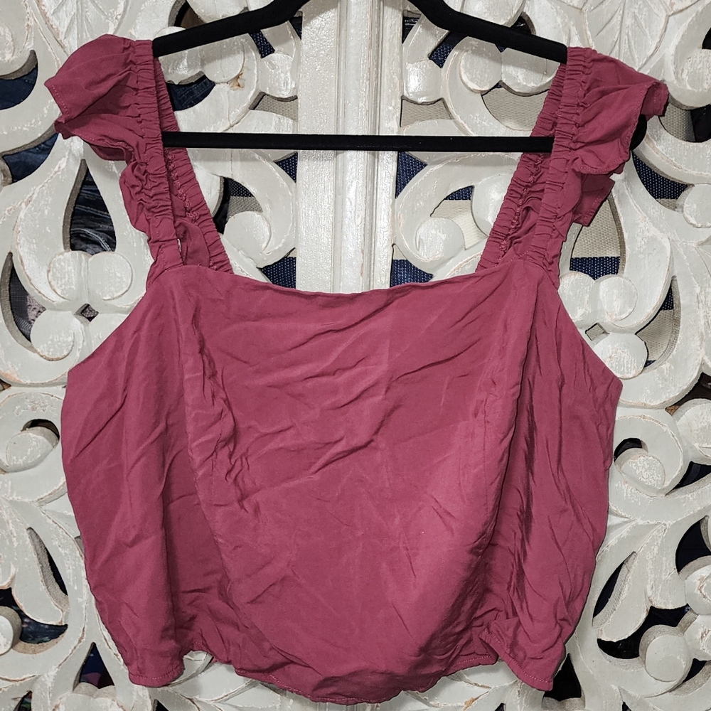 Torrd- Raspberry crop tank with ruffle straps